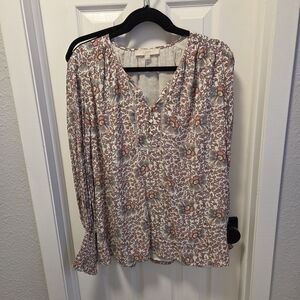 LOFT Floral Patterned Blouse - Pink and Cream